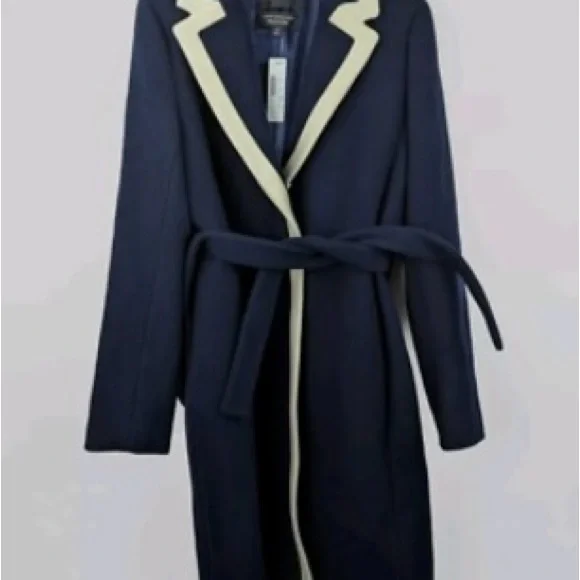 J Crew Women's Navy and White Belted Coat. Megan Markle Style - Picture 3 of 5